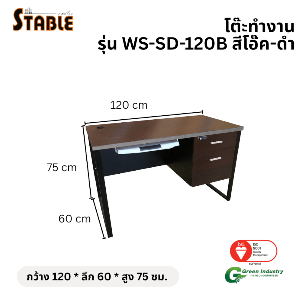 โต๊ะคอมพิวเตอร์ STABLE รุ่น WS-SD-120B 120 ซม. สีโอ๊ค-ดำ